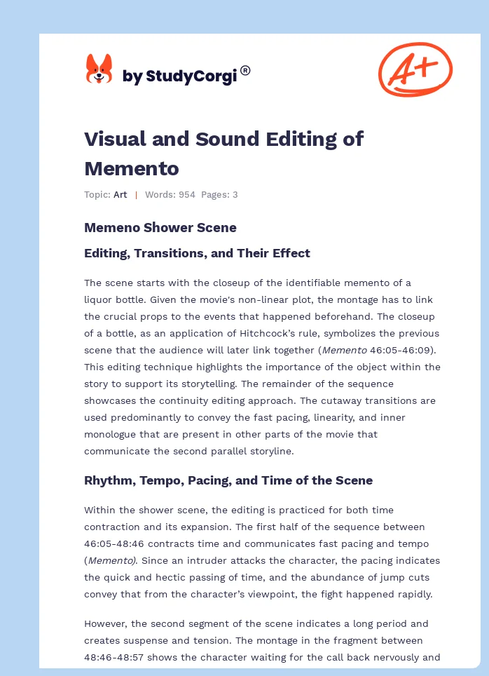 Visual and Sound Editing of Memento. Page 1