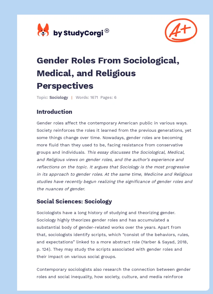 Gender Roles From Sociological, Medical, and Religious Perspectives. Page 1