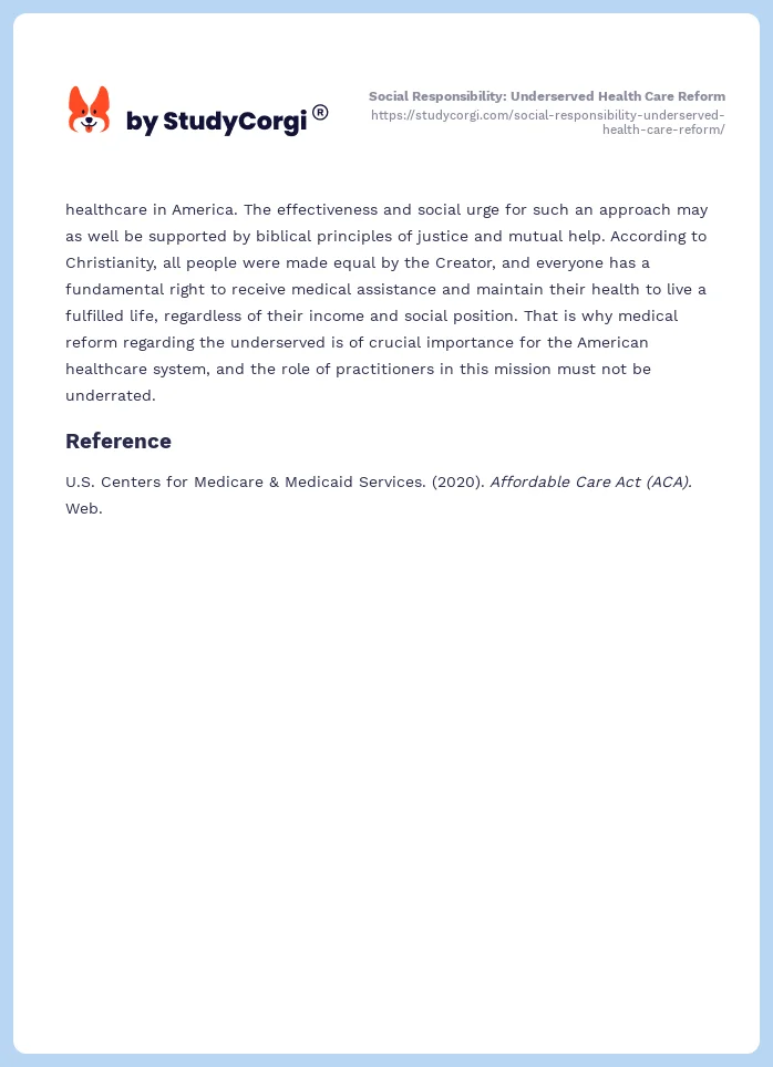 Social Responsibility: Underserved Health Care Reform. Page 2