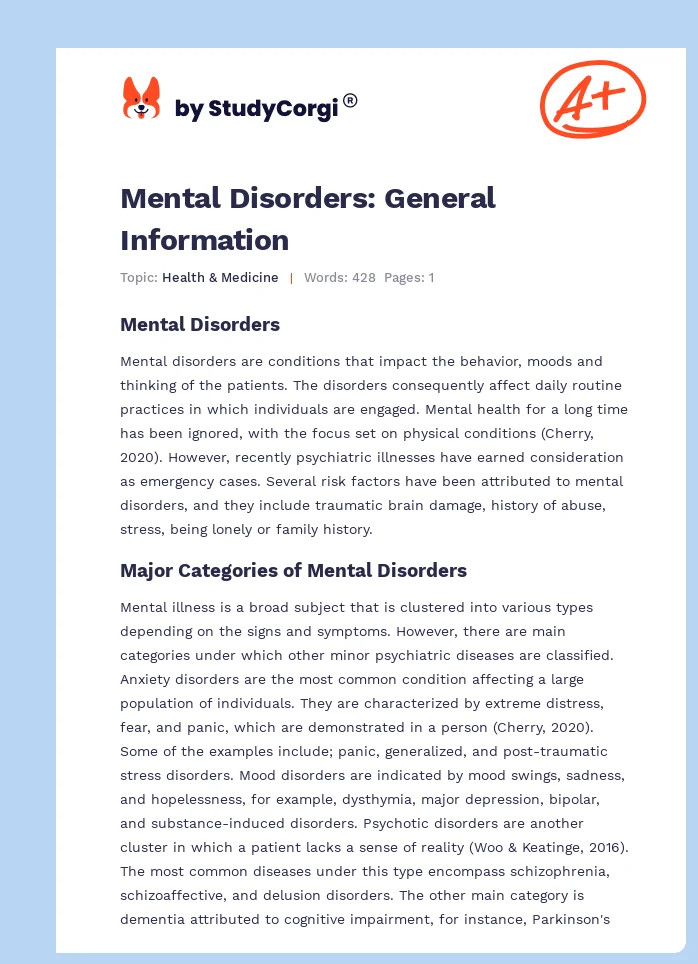 Mental Disorders: General Information. Page 1