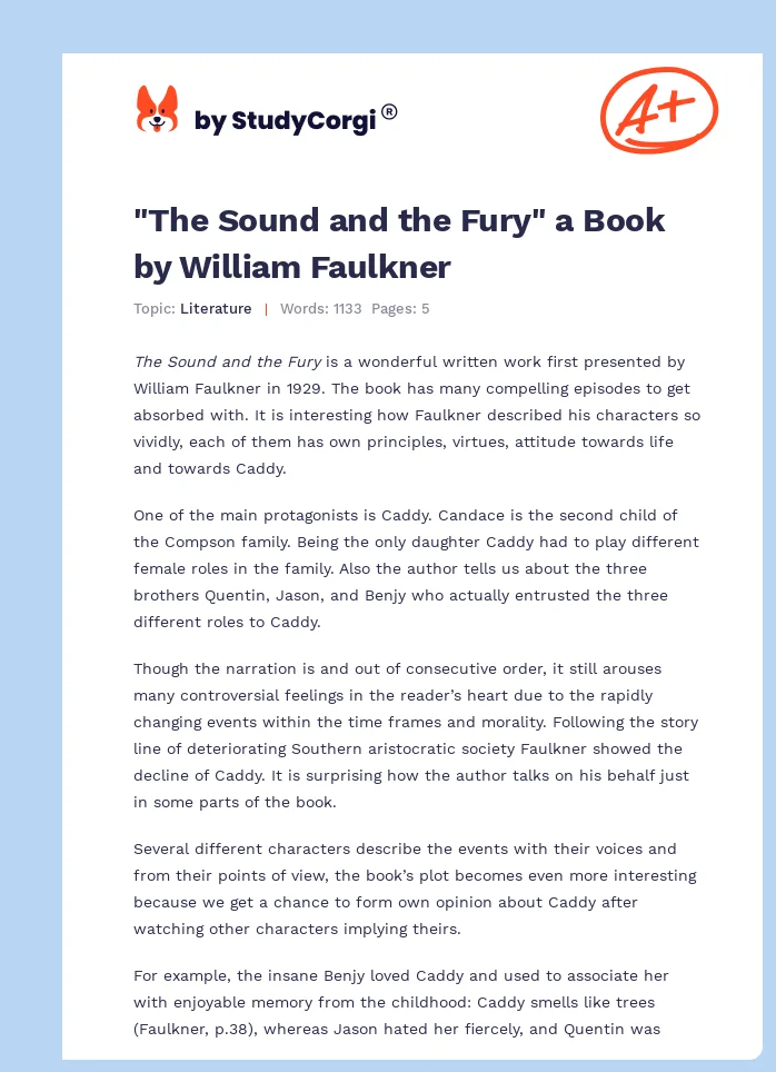 "The Sound and the Fury" a Book by William Faulkner. Page 1