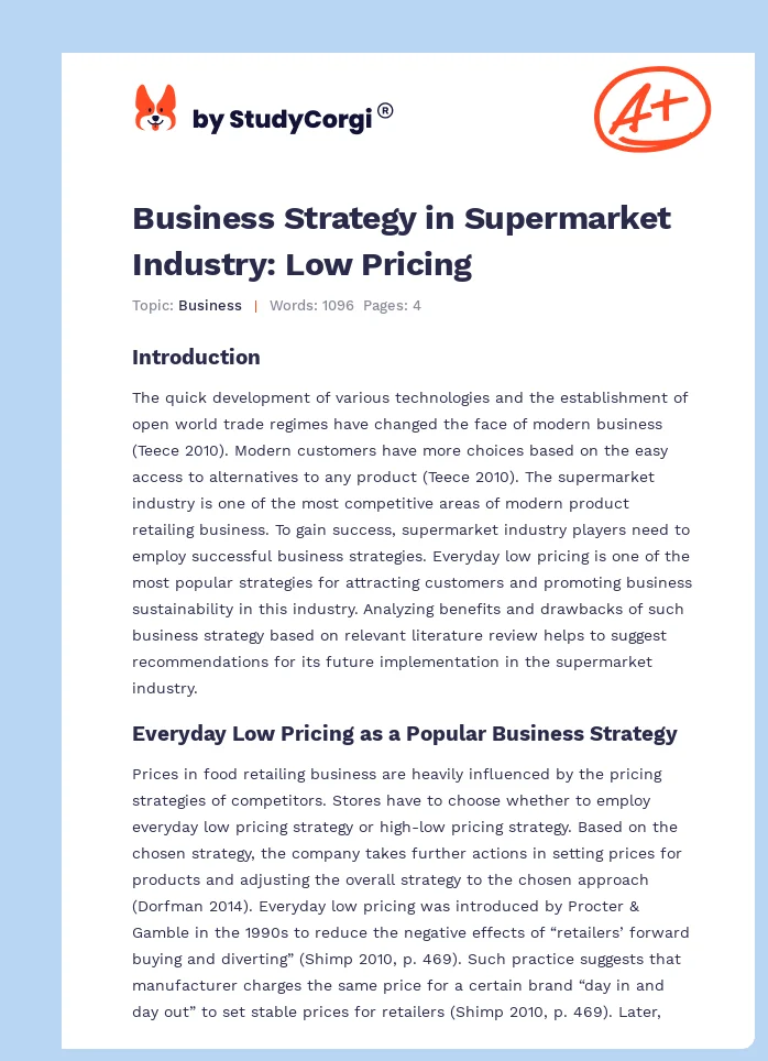 Business Strategy in Supermarket Industry: Low Pricing. Page 1