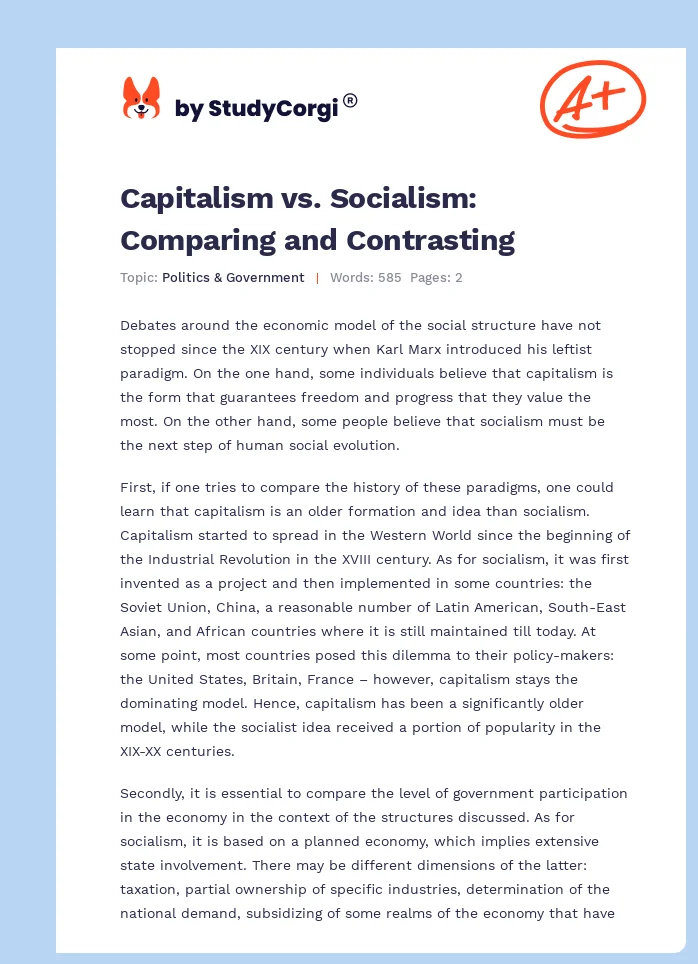 Capitalism vs. Socialism: Comparing and Contrasting. Page 1