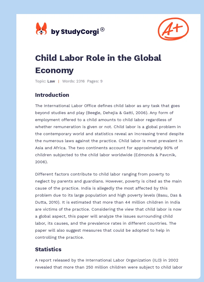 Child Labor Role in the Global Economy. Page 1