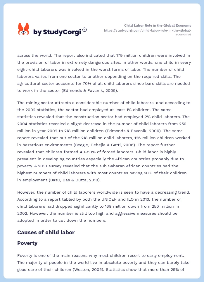 Child Labor Role in the Global Economy. Page 2
