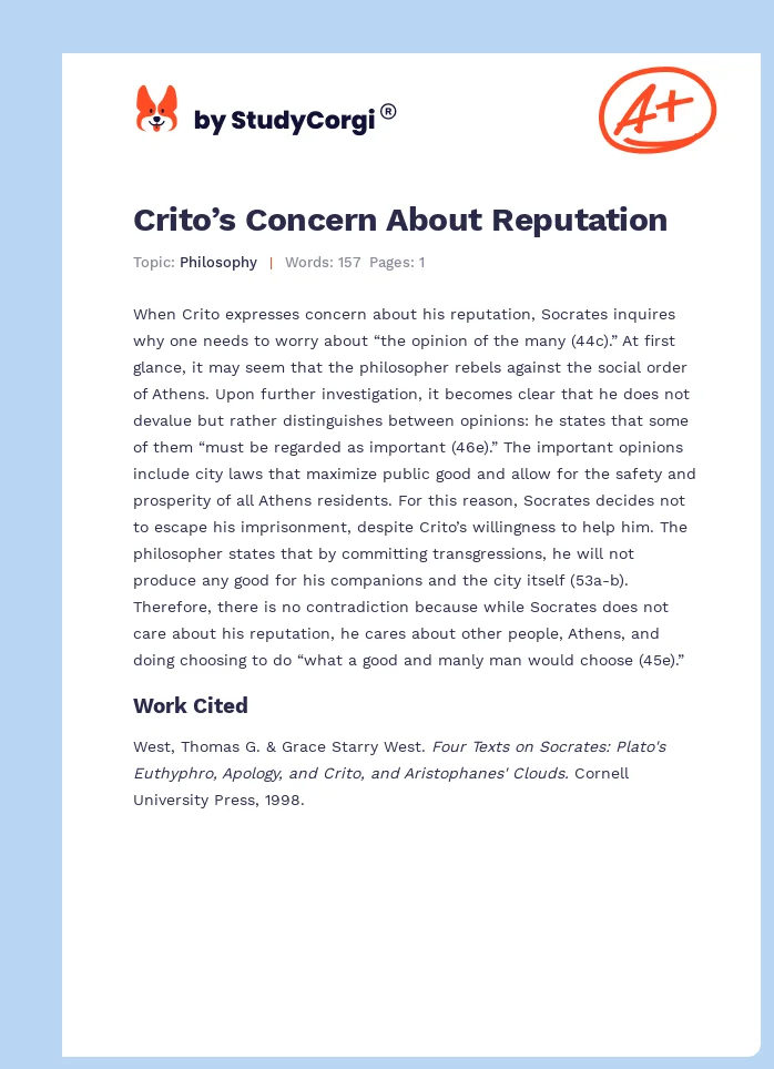 Crito’s Concern About Reputation. Page 1