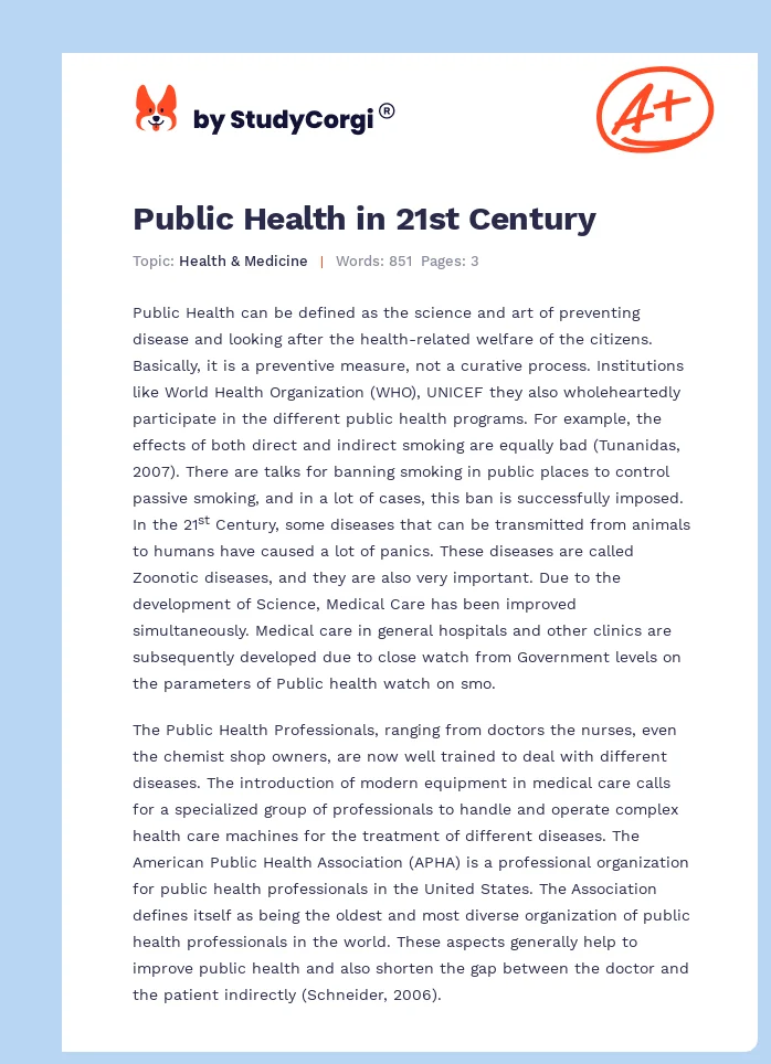 Public Health in 21st Century. Page 1