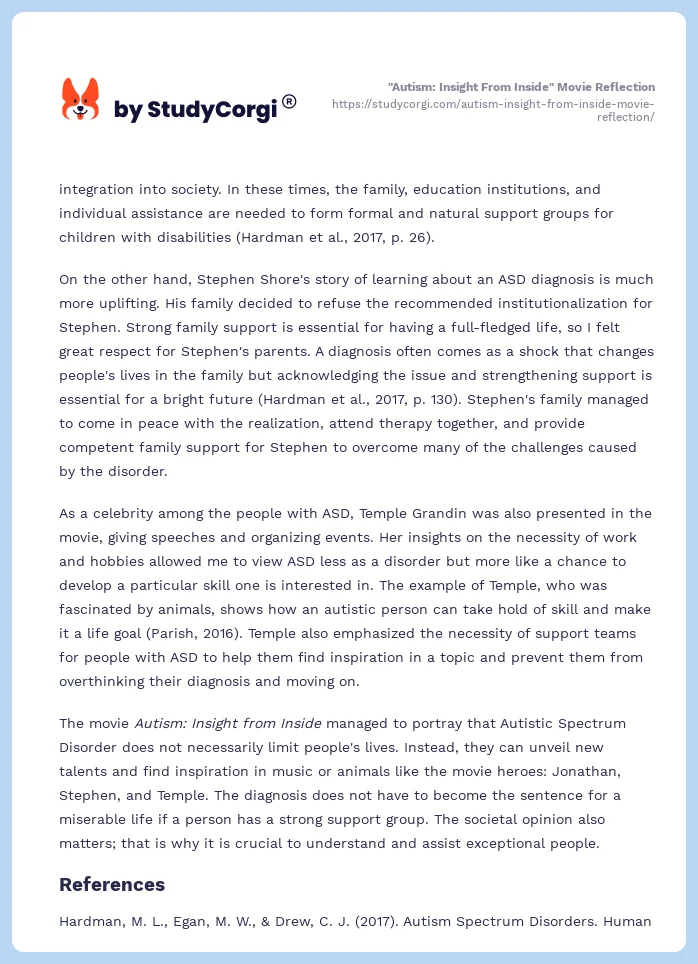 "Autism: Insight From Inside" Movie Reflection. Page 2