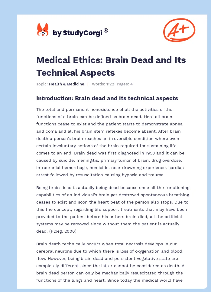 Medical Ethics: Brain Dead and Its Technical Aspects. Page 1