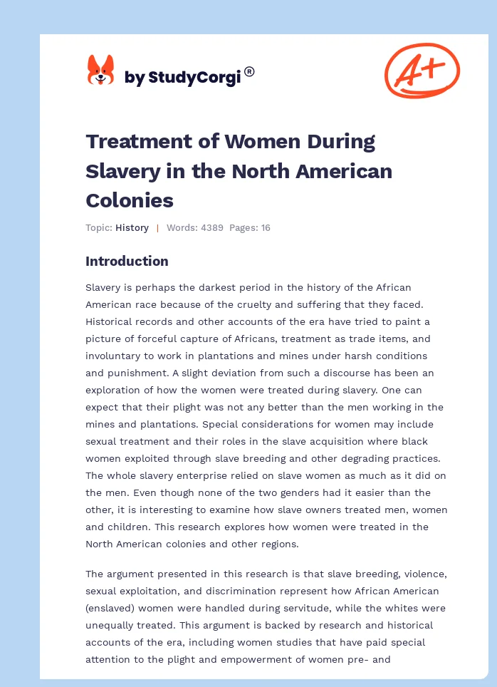 Treatment of Women During Slavery in the North American Colonies. Page 1