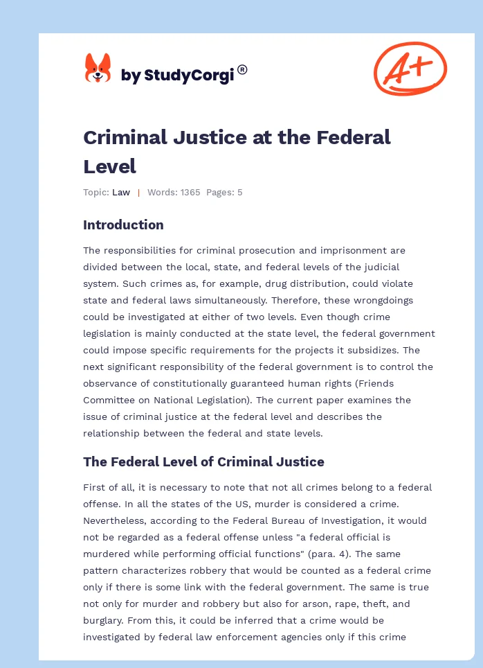 Criminal Justice at the Federal Level. Page 1