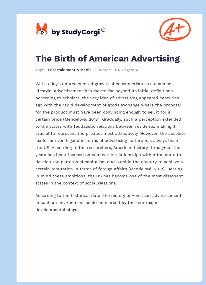 The Birth of American Advertising. Page 1