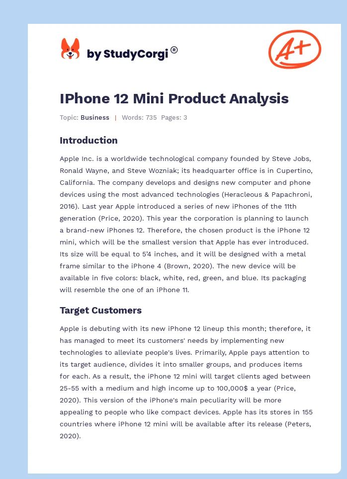 IPhone 12 Mini Product Analysis. Page 1