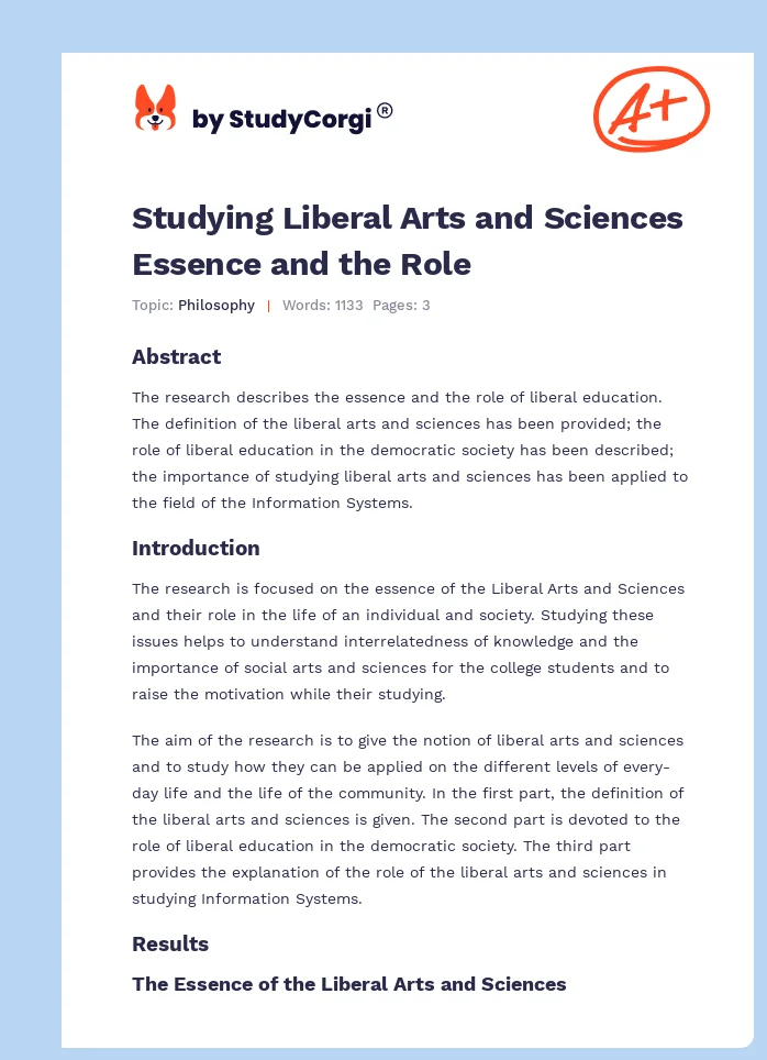 Studying Liberal Arts and Sciences Essence and the Role. Page 1