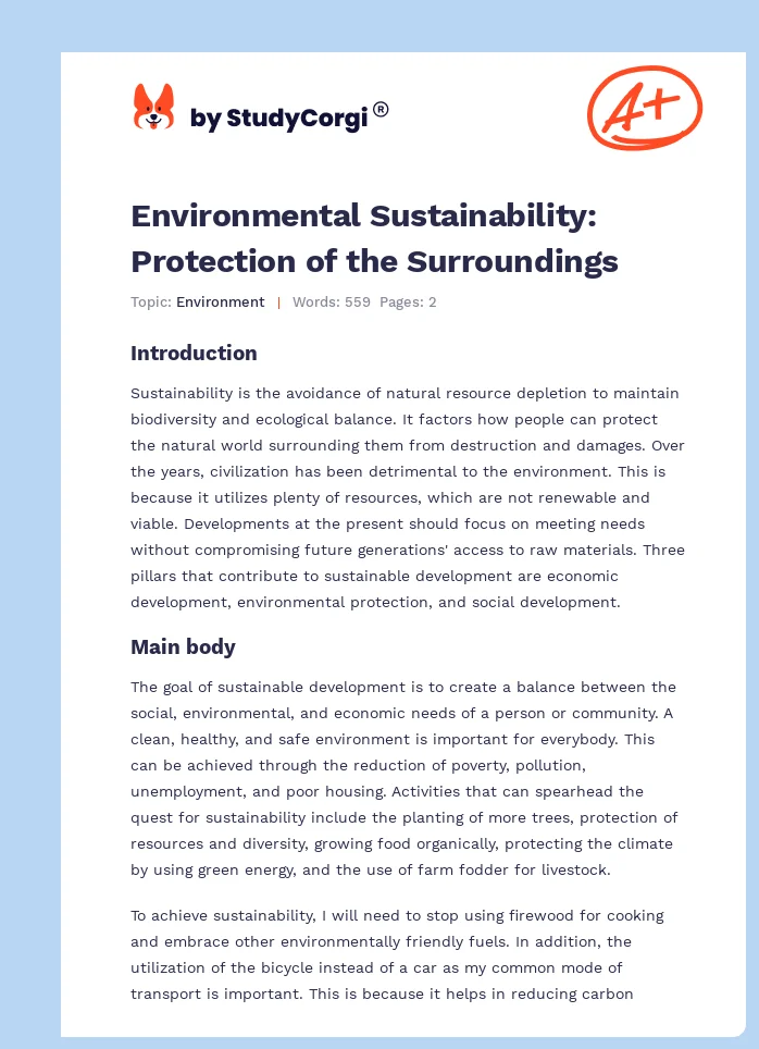 Environmental Sustainability: Protection of the Surroundings. Page 1