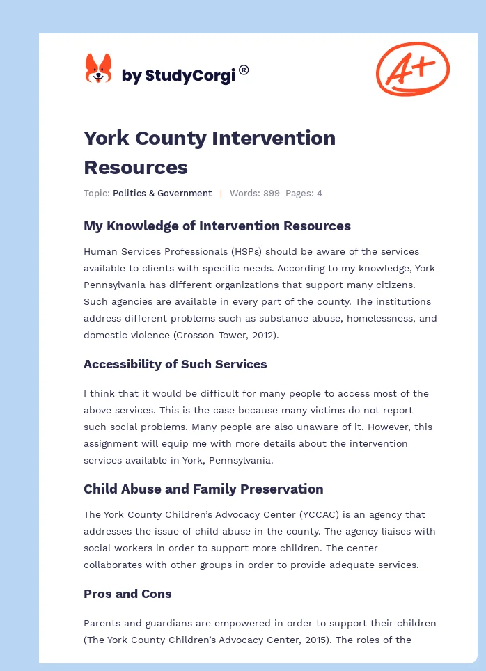 York County Intervention Resources. Page 1