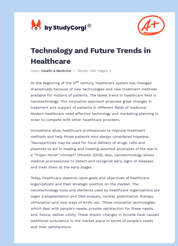 Technology and Future Trends in Healthcare. Page 1