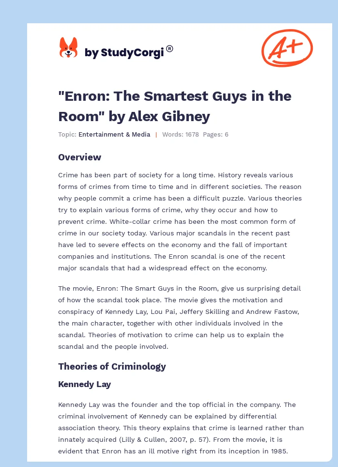 "Enron: The Smartest Guys in the Room" by Alex Gibney. Page 1