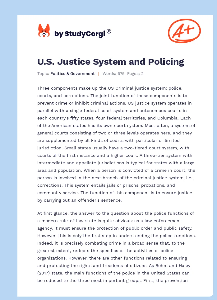 U.S. Justice System and Policing. Page 1