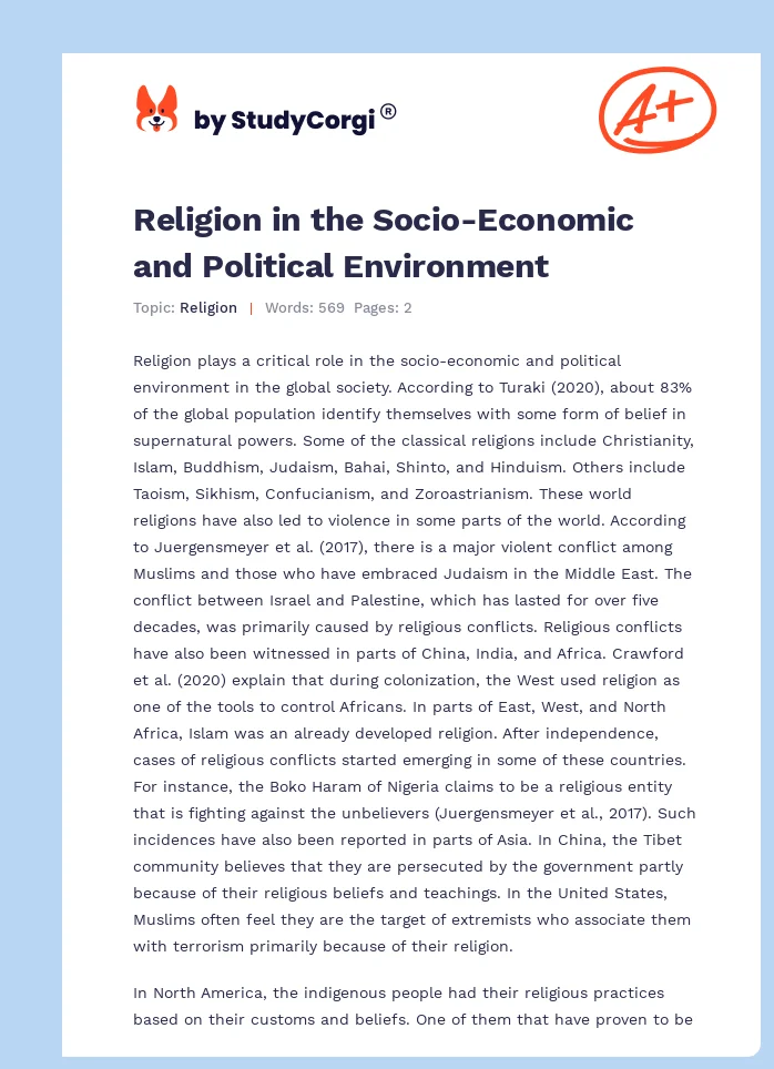 Religion in the Socio-Economic and Political Environment. Page 1