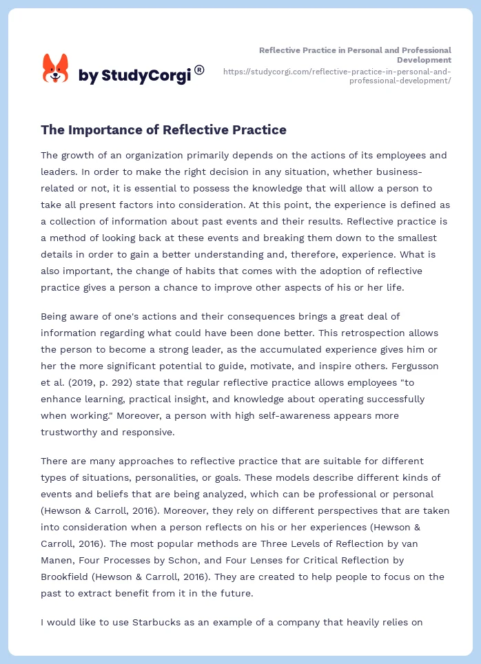 Reflective Practice in Personal and Professional Development. Page 2