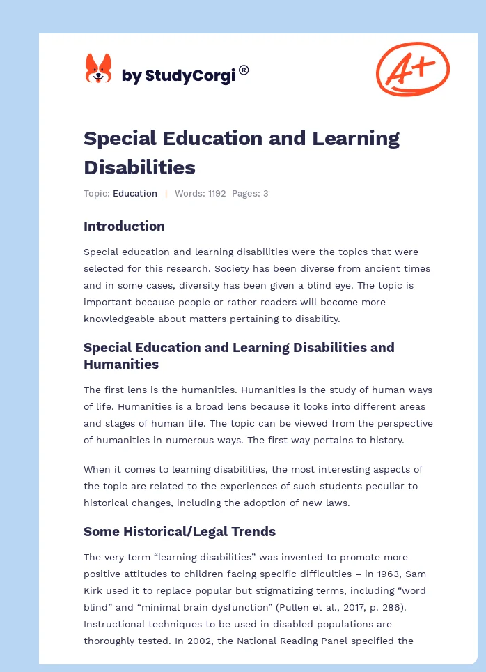 Special Education and Learning Disabilities. Page 1