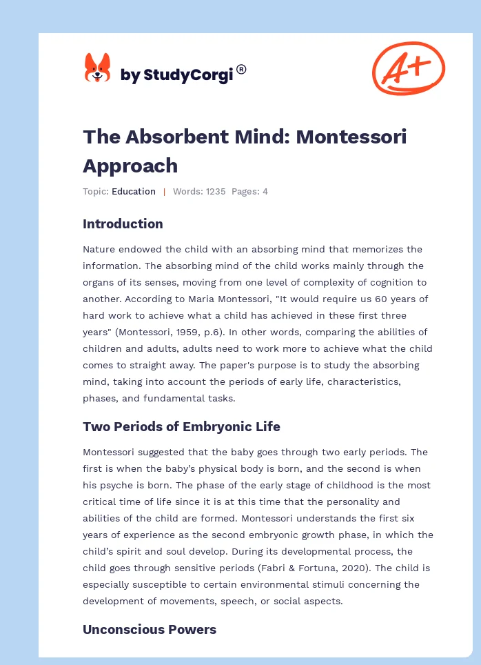 The Absorbent Mind: Montessori Approach. Page 1