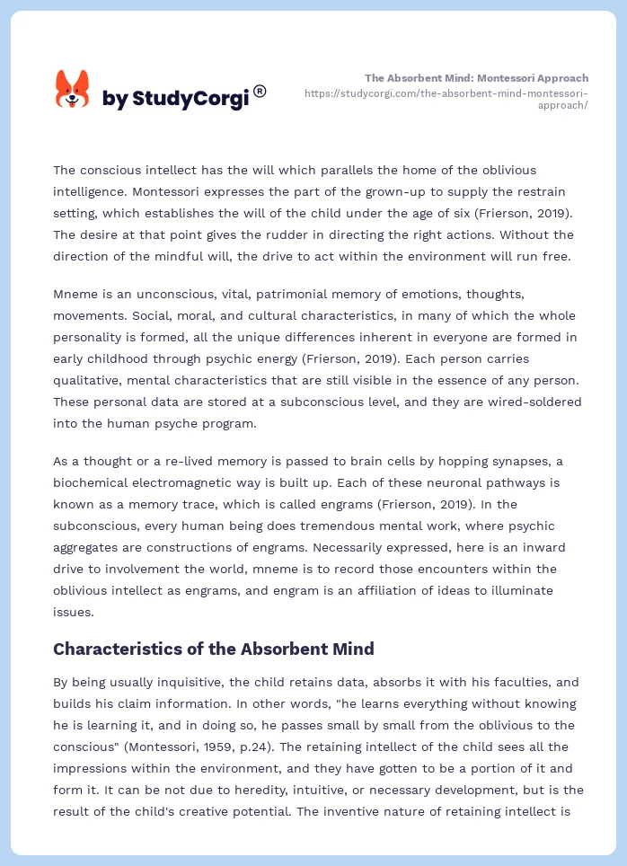 The Absorbent Mind: Montessori Approach. Page 2