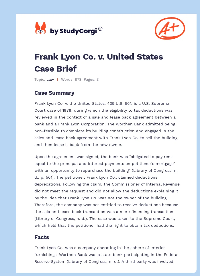 Frank Lyon Co. v. United States Case Brief. Page 1
