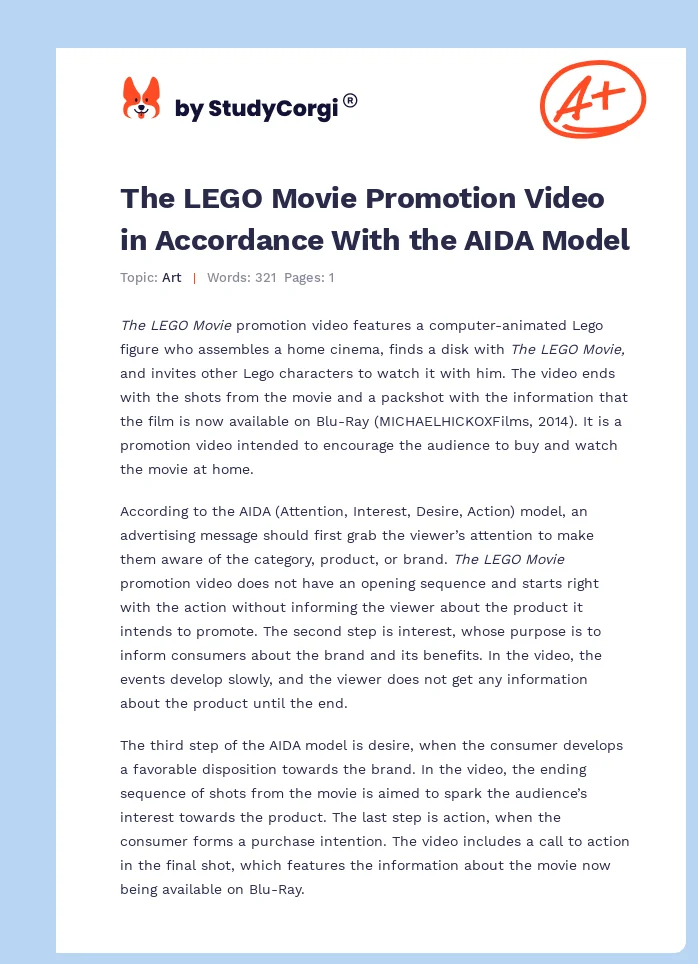 The LEGO Movie Promotion Video in Accordance With the AIDA Model. Page 1