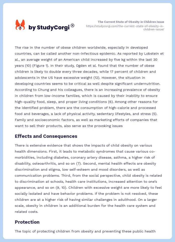 The Current State of Obesity in Children Issue. Page 2