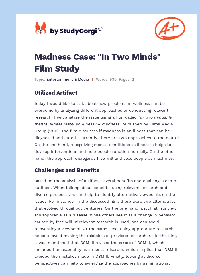 Madness Case: "In Two Minds" Film Study. Page 1