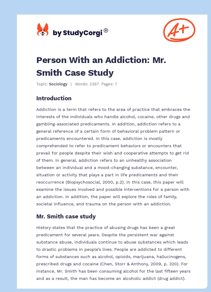Person With an Addiction: Mr. Smith Case Study. Page 1