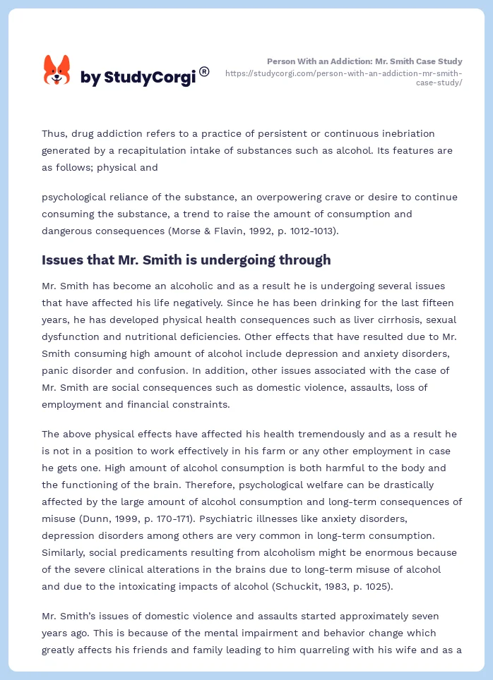 Person With an Addiction: Mr. Smith Case Study. Page 2