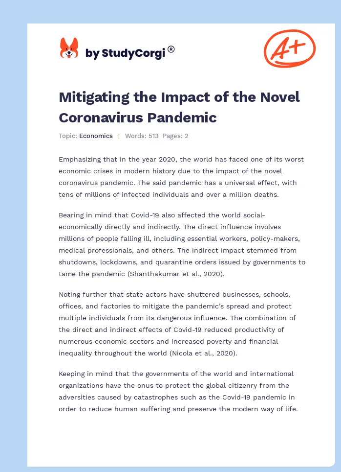 Mitigating the Impact of the Novel Coronavirus Pandemic. Page 1