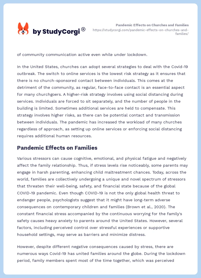 Pandemic Effects on Churches and Families. Page 2