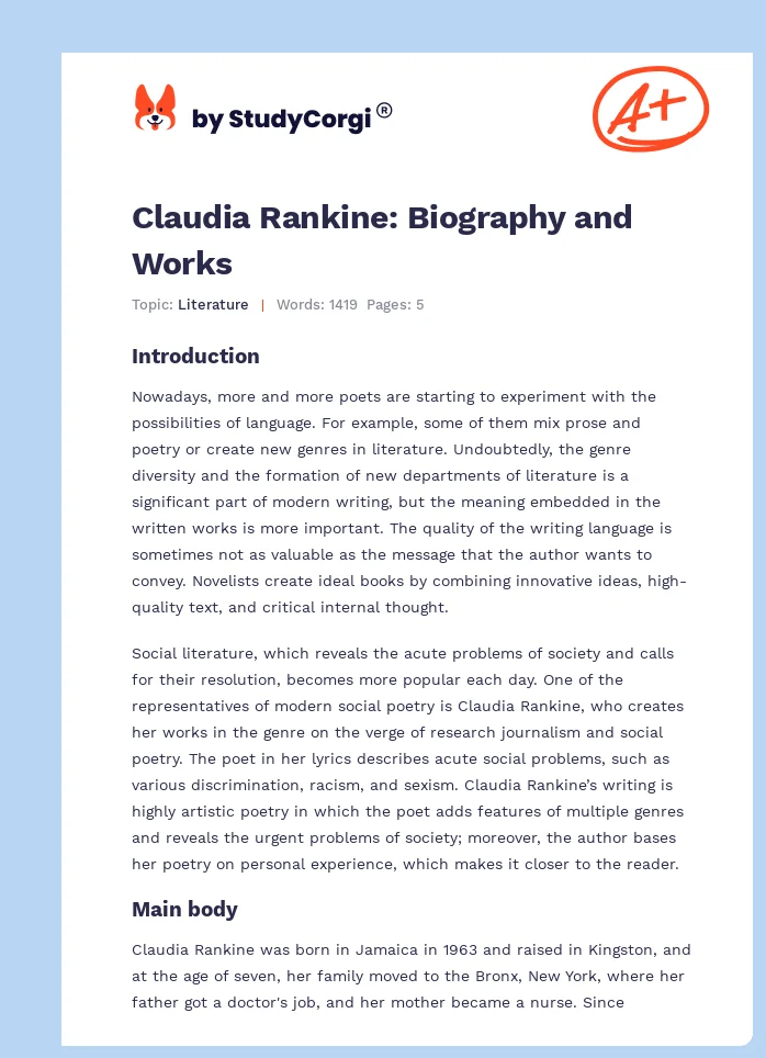 Claudia Rankine: Biography and Works. Page 1