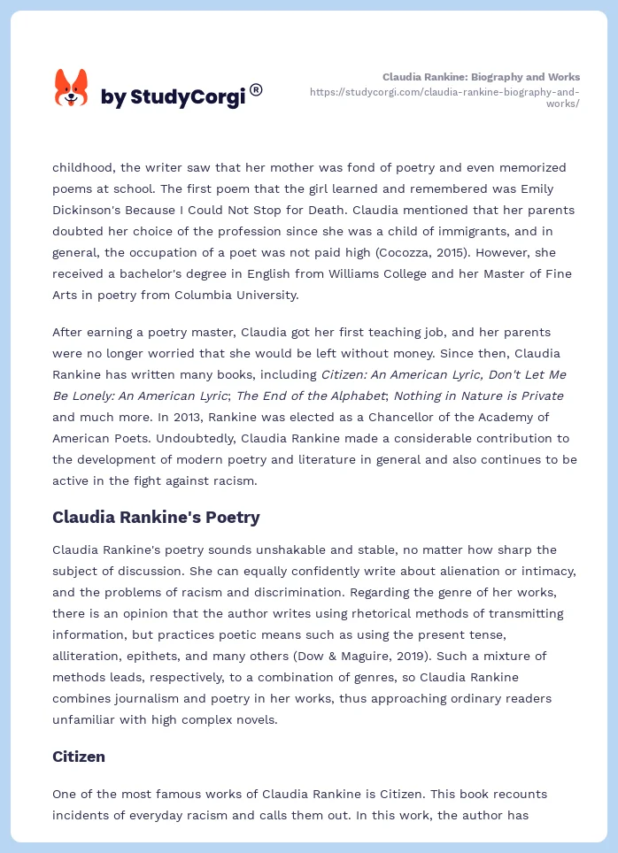 Claudia Rankine: Biography and Works. Page 2