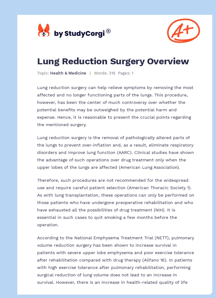 Lung Reduction Surgery Overview. Page 1