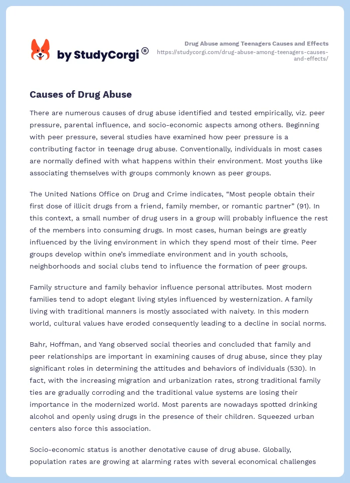 Drug Abuse among Teenagers Causes and Effects. Page 2