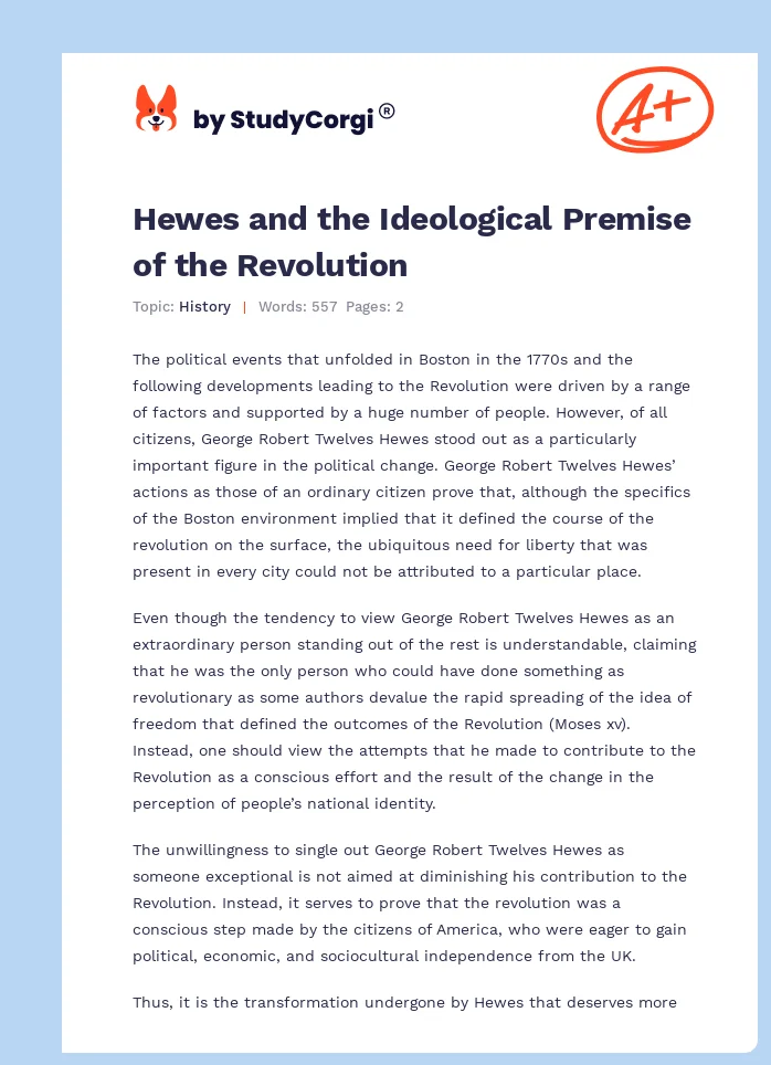 Hewes and the Ideological Premise of the Revolution. Page 1
