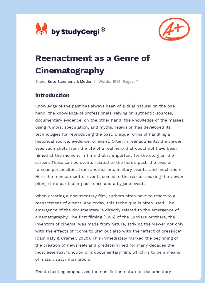 Reenactment as a Genre of Cinematography. Page 1