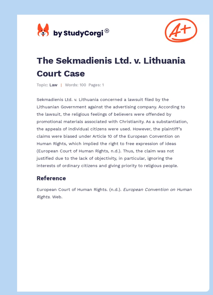 The Sekmadienis Ltd. v. Lithuania Court Case. Page 1