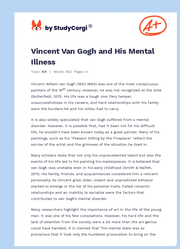 Vincent Van Gogh and His Mental Illness. Page 1