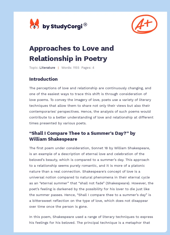 Approaches to Love and Relationship in Poetry. Page 1
