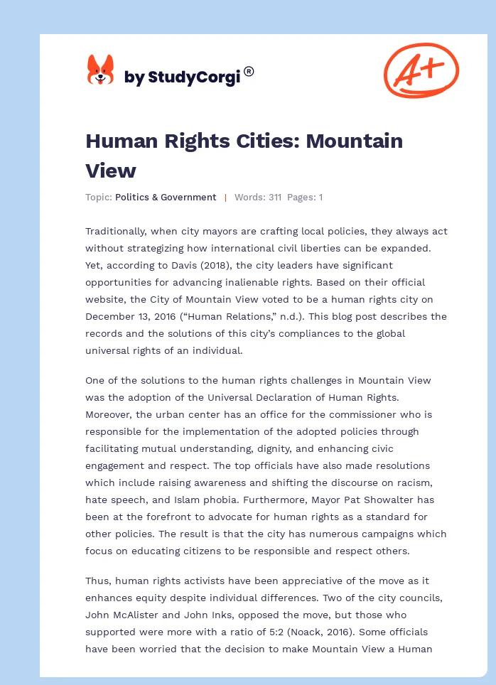 Human Rights Cities: Mountain View. Page 1
