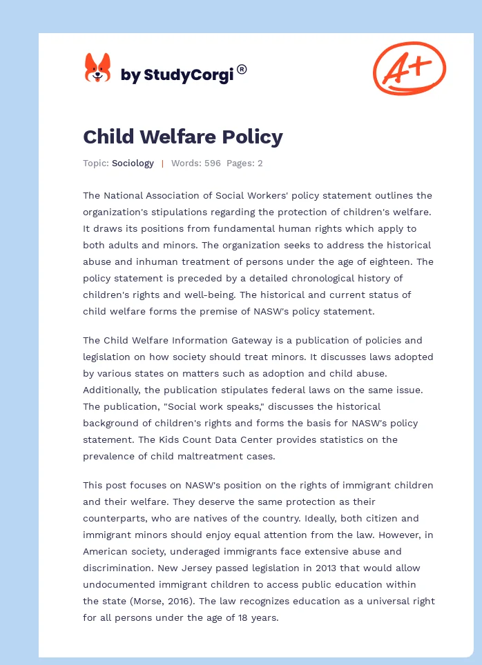 Child Welfare Policy. Page 1