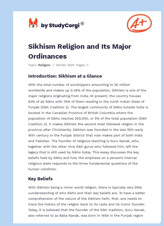 Sikhism Religion and Its Major Ordinances. Page 1