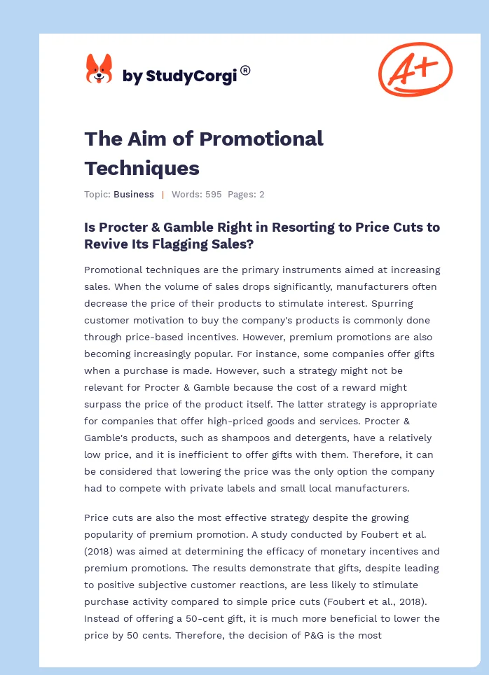 The Aim of Promotional Techniques. Page 1