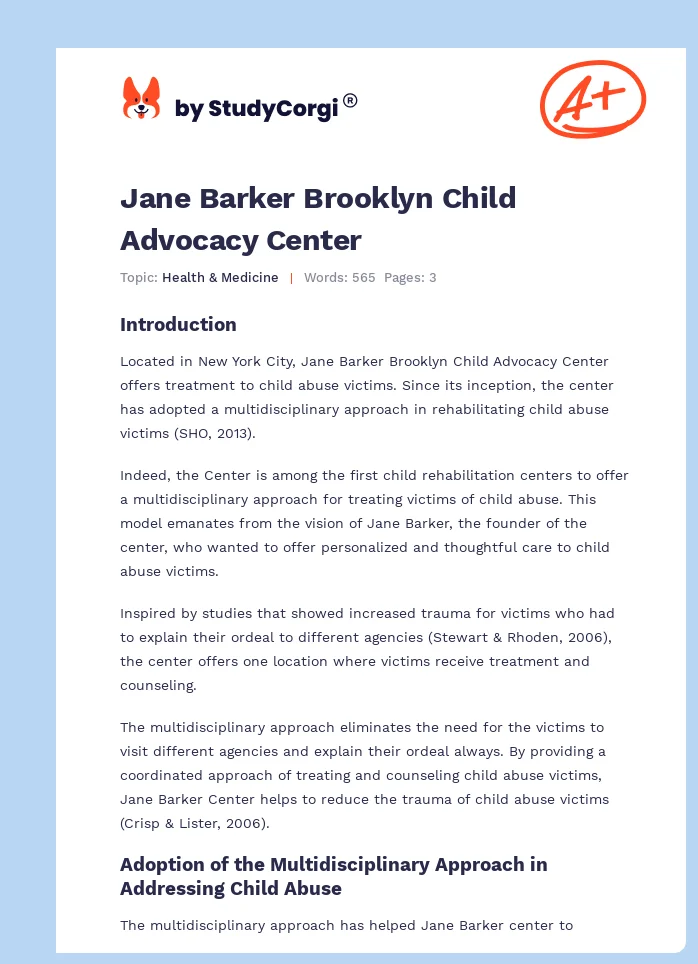 Jane Barker Brooklyn Child Advocacy Center. Page 1